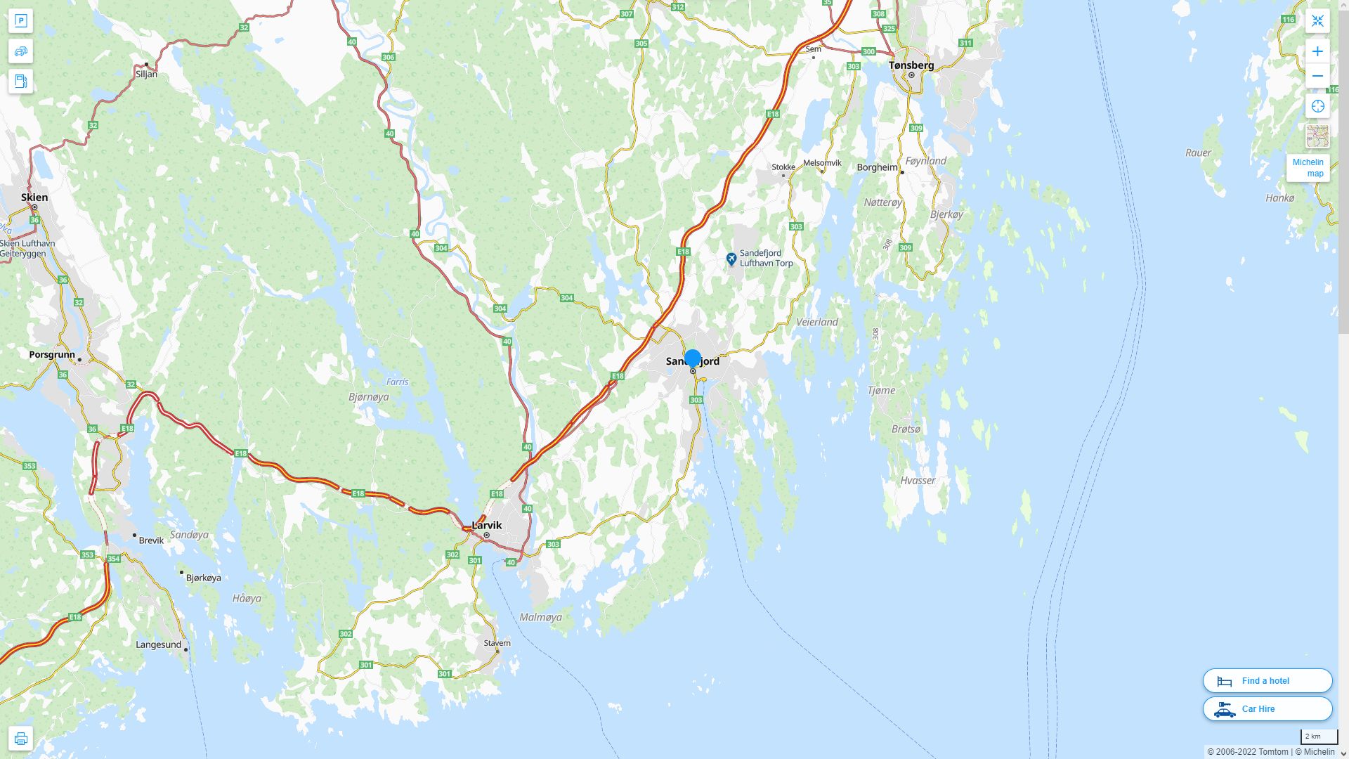 Sandefjord Norvege Autoroute et carte routiere